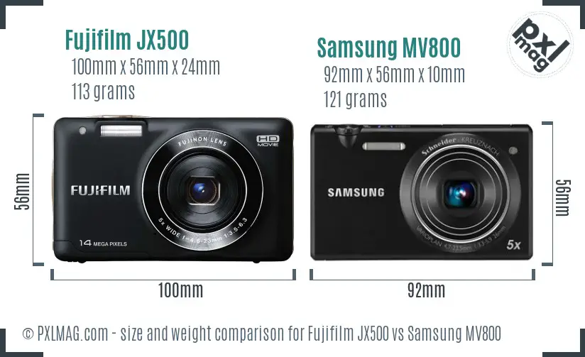 Fujifilm JX500 vs Samsung MV800 size comparison