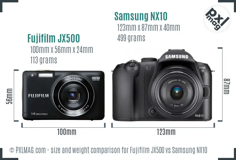 Fujifilm JX500 vs Samsung NX10 size comparison