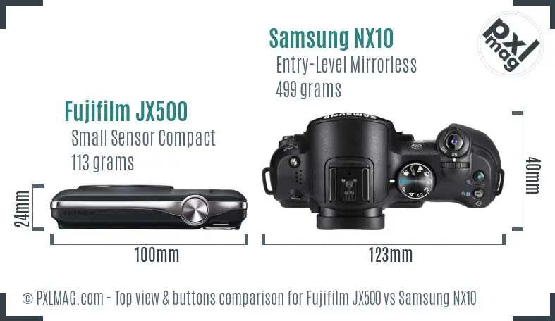 Fujifilm JX500 vs Samsung NX10 top view buttons comparison