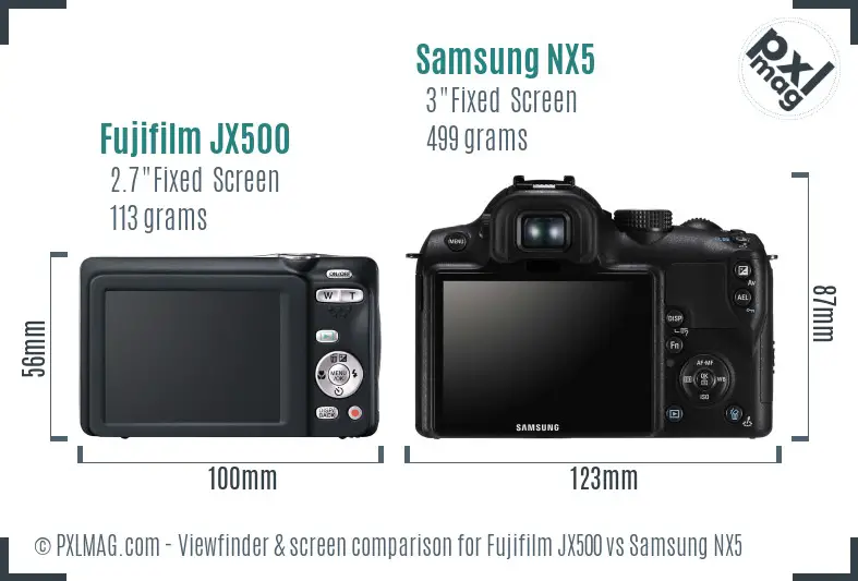 Fujifilm JX500 vs Samsung NX5 Screen and Viewfinder comparison