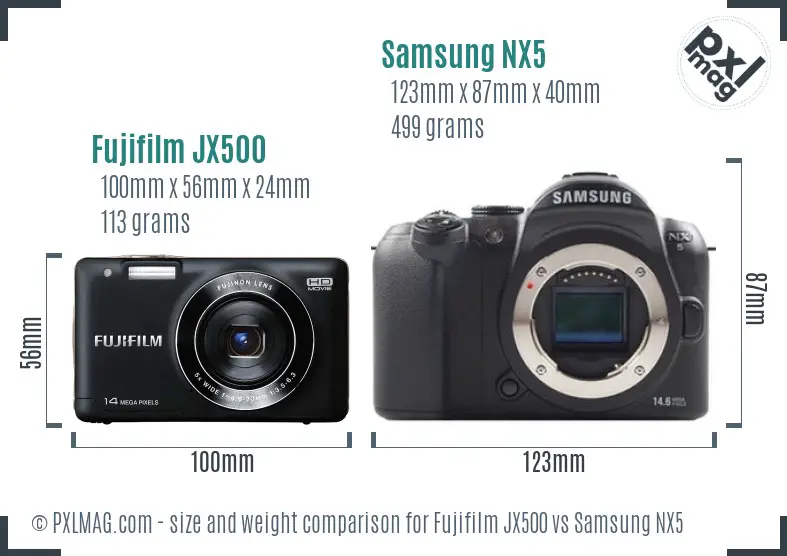 Fujifilm JX500 vs Samsung NX5 size comparison