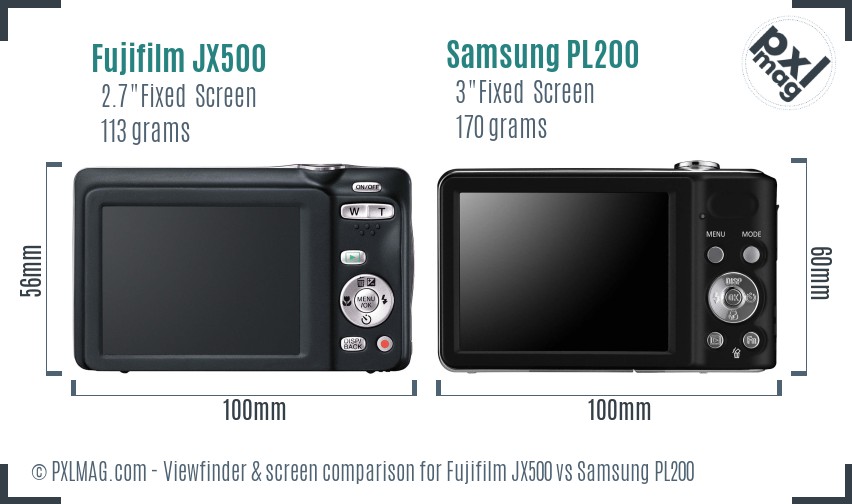 Fujifilm JX500 vs Samsung PL200 Screen and Viewfinder comparison