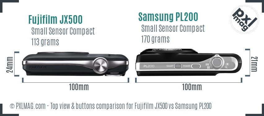 Fujifilm JX500 vs Samsung PL200 top view buttons comparison