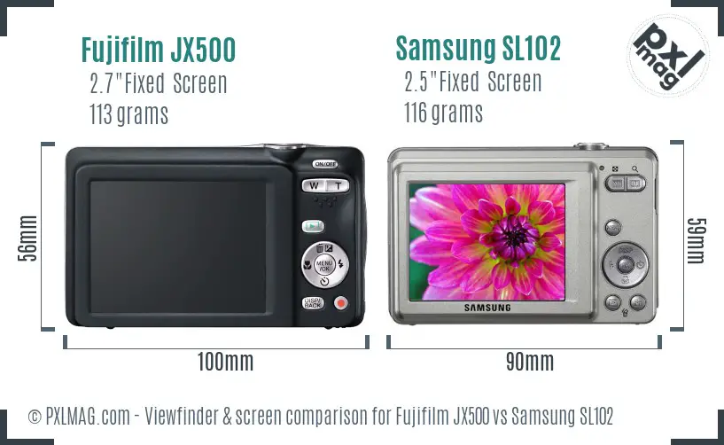 Fujifilm JX500 vs Samsung SL102 Screen and Viewfinder comparison