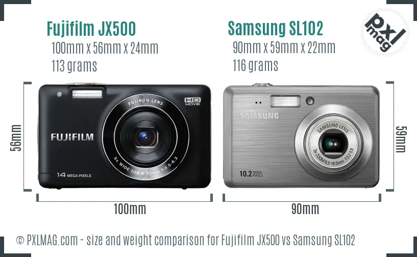 Fujifilm JX500 vs Samsung SL102 size comparison