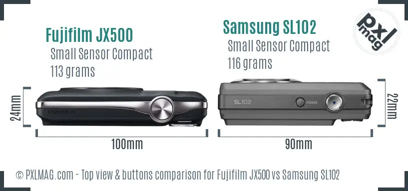 Fujifilm JX500 vs Samsung SL102 top view buttons comparison