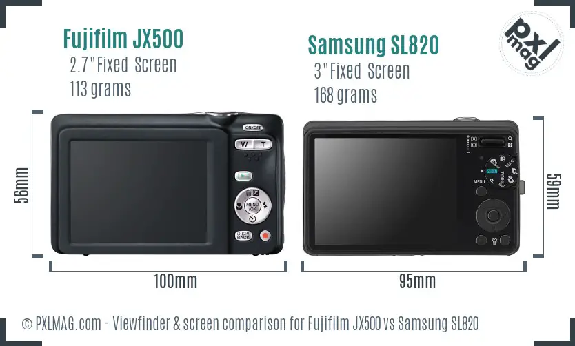 Fujifilm JX500 vs Samsung SL820 Screen and Viewfinder comparison
