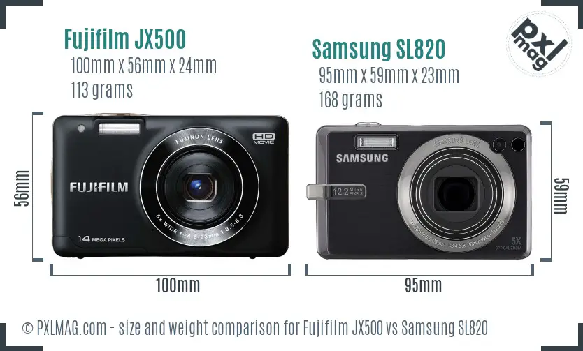 Fujifilm JX500 vs Samsung SL820 size comparison