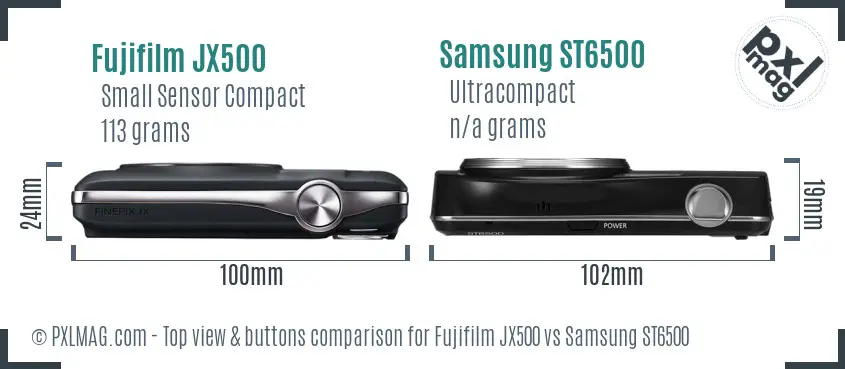 Fujifilm JX500 vs Samsung ST6500 top view buttons comparison