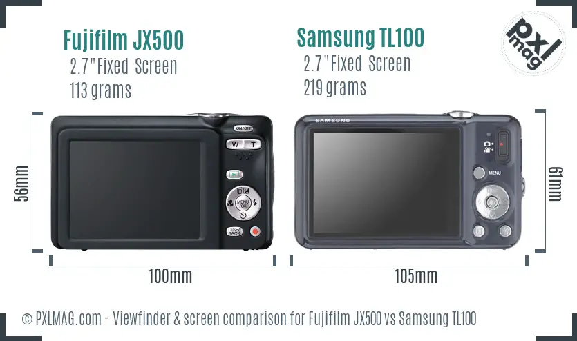 Fujifilm JX500 vs Samsung TL100 Screen and Viewfinder comparison