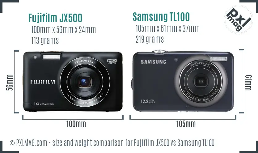 Fujifilm JX500 vs Samsung TL100 size comparison