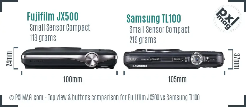 Fujifilm JX500 vs Samsung TL100 top view buttons comparison