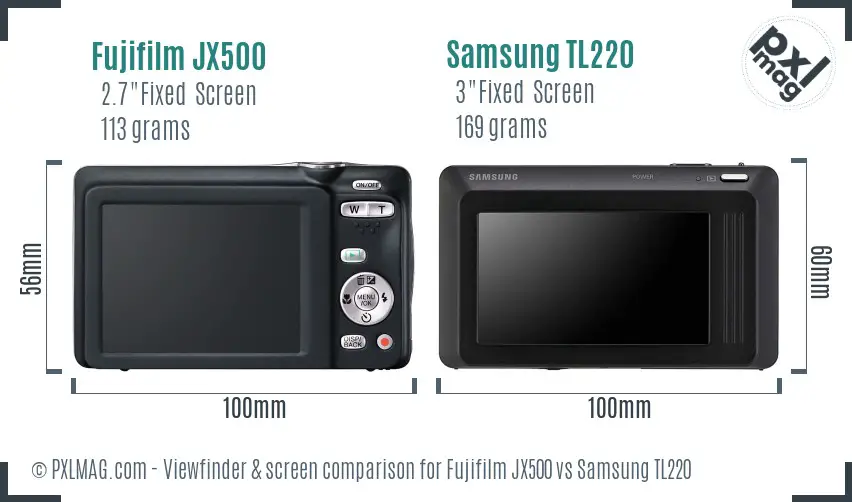 Fujifilm JX500 vs Samsung TL220 Screen and Viewfinder comparison