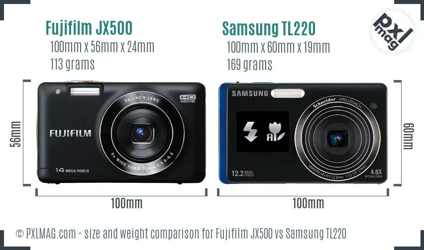 Fujifilm JX500 vs Samsung TL220 size comparison