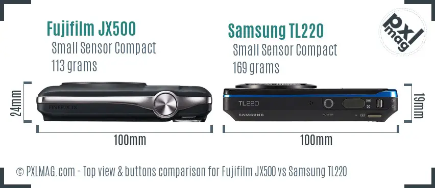 Fujifilm JX500 vs Samsung TL220 top view buttons comparison