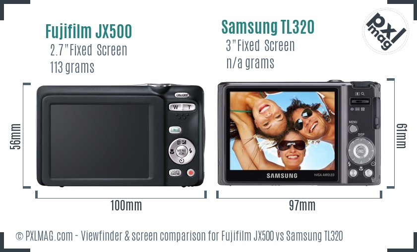 Fujifilm JX500 vs Samsung TL320 Screen and Viewfinder comparison