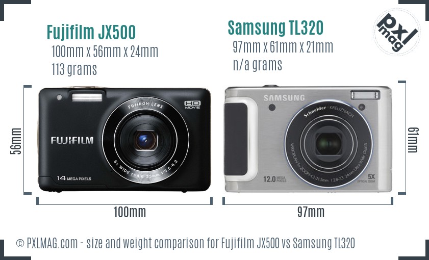 Fujifilm JX500 vs Samsung TL320 size comparison Fujifilm JX500 vs Samsung TL320 size comparison