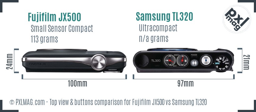Fujifilm JX500 vs Samsung TL320 top view buttons comparison