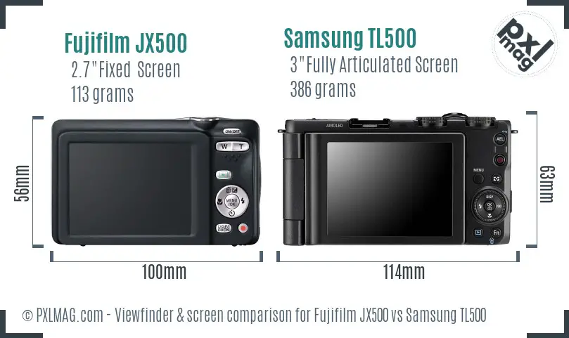 Fujifilm JX500 vs Samsung TL500 Screen and Viewfinder comparison