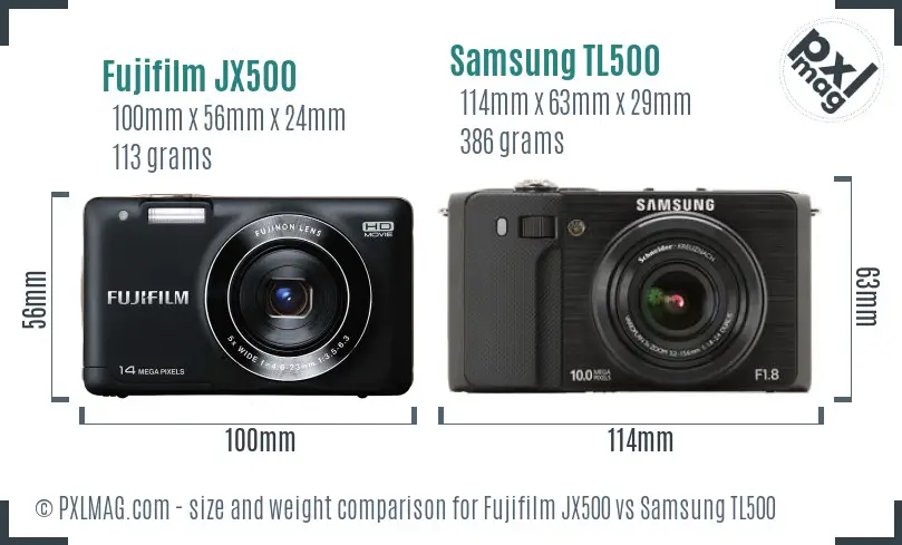 Fujifilm JX500 vs Samsung TL500 size comparison