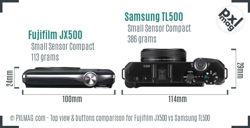 Fujifilm JX500 vs Samsung TL500 top view buttons comparison