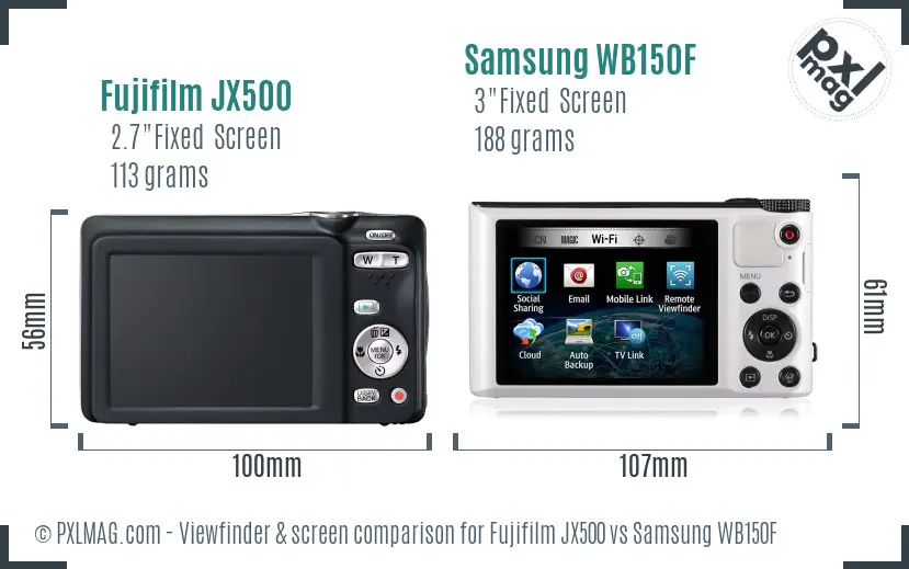 Fujifilm JX500 vs Samsung WB150F Screen and Viewfinder comparison Fujifilm JX500 vs Samsung WB150F Screen and Viewfinder comparison
