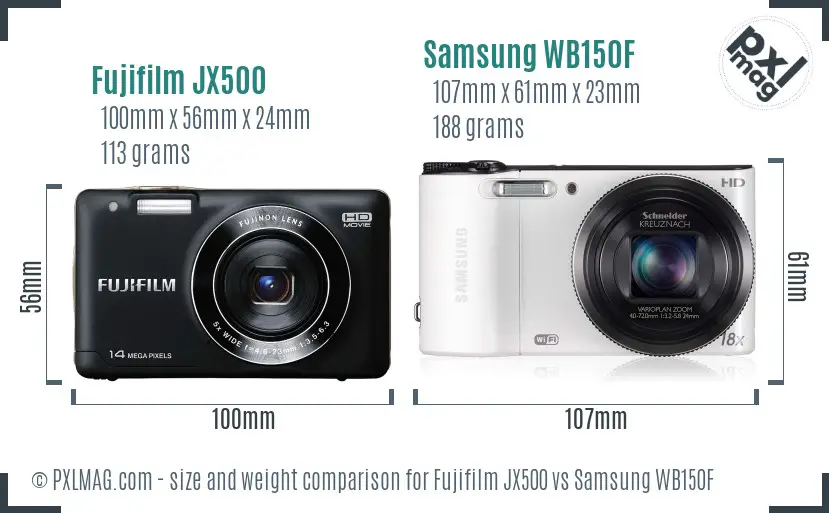 Fujifilm JX500 vs Samsung WB150F size comparison Fujifilm JX500 vs Samsung WB150F size comparison