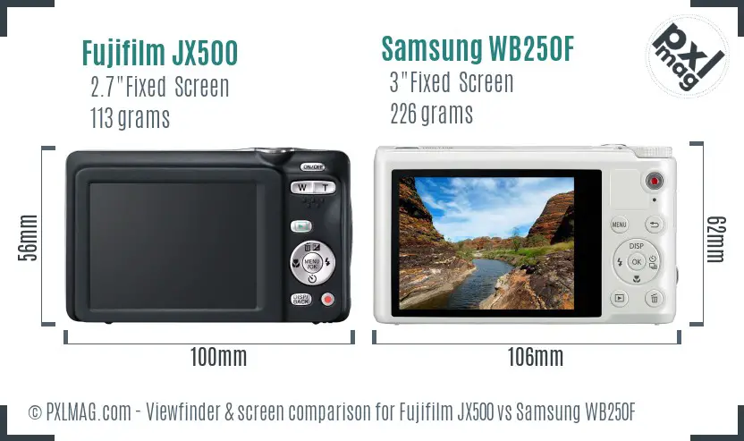 Fujifilm JX500 vs Samsung WB250F Screen and Viewfinder comparison Fujifilm JX500 vs Samsung WB250F Screen and Viewfinder comparison