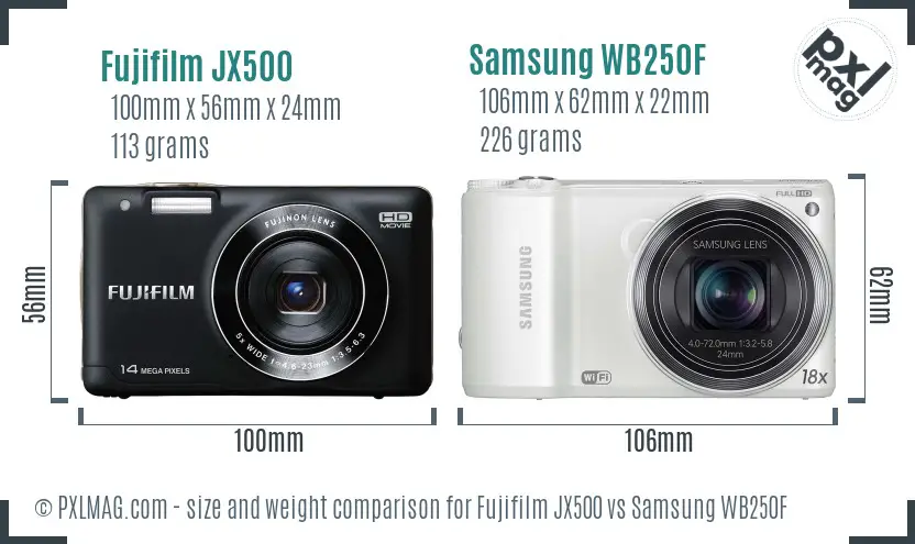 Fujifilm JX500 vs Samsung WB250F size comparison Fujifilm JX500 vs Samsung WB250F size comparison