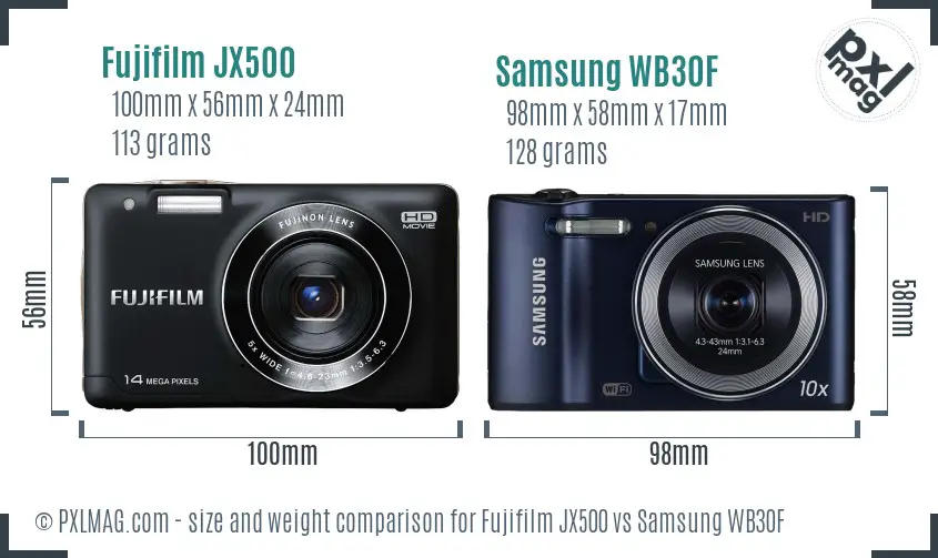 Fujifilm JX500 vs Samsung WB30F size comparison Fujifilm JX500 vs Samsung WB30F size comparison