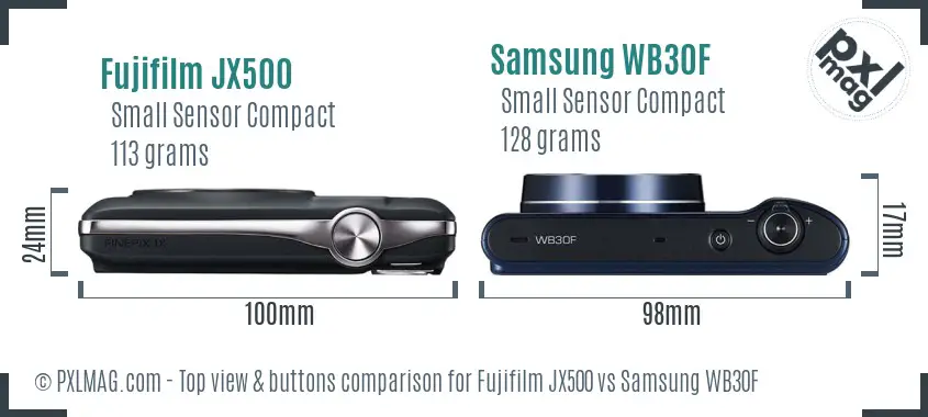 Fujifilm JX500 vs Samsung WB30F top view buttons comparison Fujifilm JX500 vs Samsung WB30F top view buttons comparison