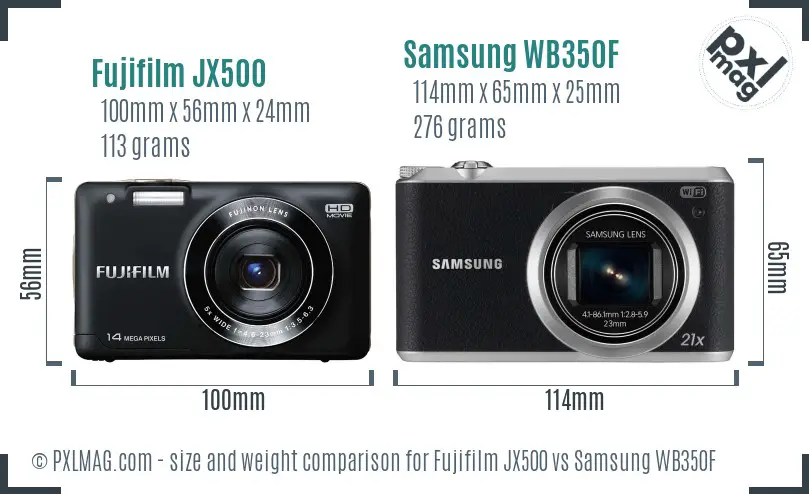 Fujifilm JX500 vs Samsung WB350F size comparison Fujifilm JX500 vs Samsung WB350F size comparison