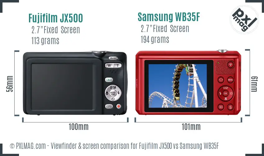 Fujifilm JX500 vs Samsung WB35F Screen and Viewfinder comparison
