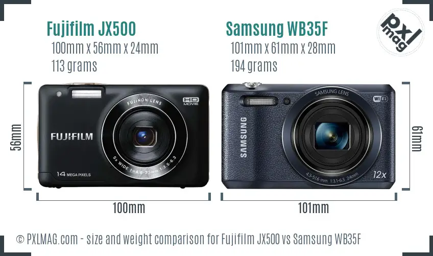 Fujifilm JX500 vs Samsung WB35F size comparison Fujifilm JX500 vs Samsung WB35F size comparison