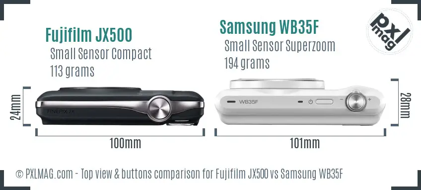 Fujifilm JX500 vs Samsung WB35F top view buttons comparison