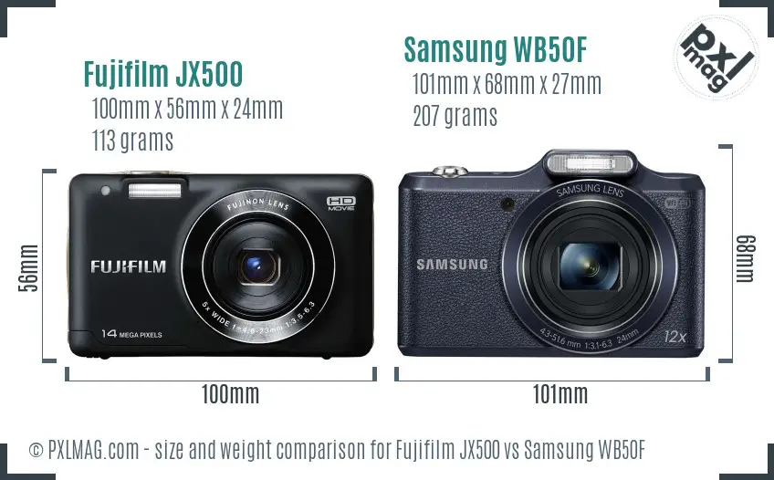 Fujifilm JX500 vs Samsung WB50F size comparison
