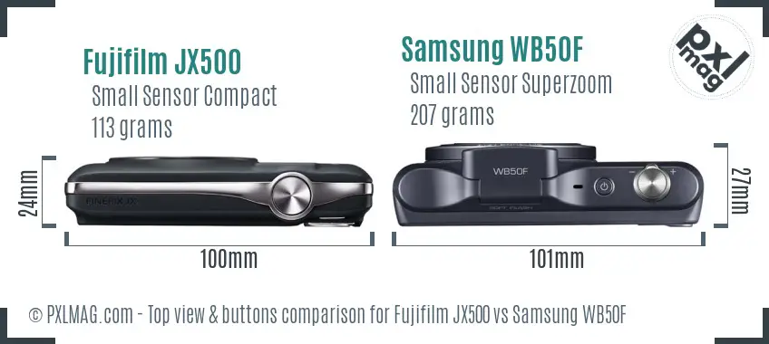 Fujifilm JX500 vs Samsung WB50F top view buttons comparison