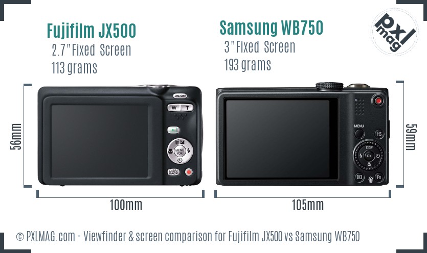 Fujifilm JX500 vs Samsung WB750 Screen and Viewfinder comparison