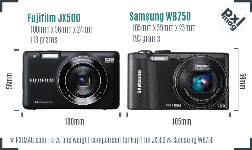 Fujifilm JX500 vs Samsung WB750 size comparison Fujifilm JX500 vs Samsung WB750 size comparison