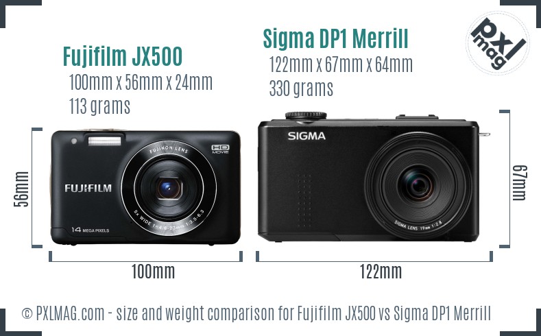 Fujifilm JX500 vs Sigma DP1 Merrill size comparison