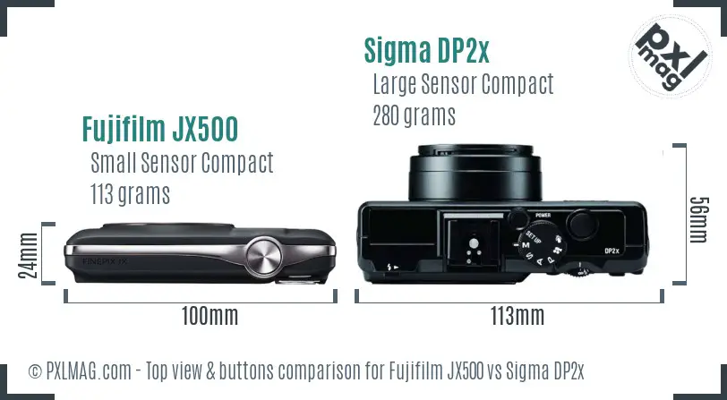 Fujifilm JX500 vs Sigma DP2x top view buttons comparison