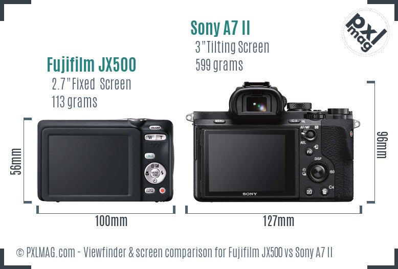 Fujifilm JX500 vs Sony A7 II Screen and Viewfinder comparison