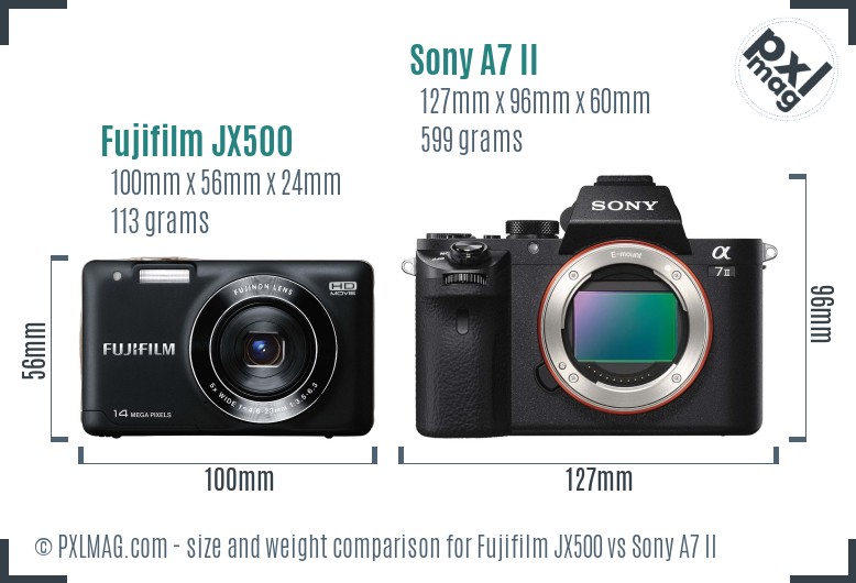 Fujifilm JX500 vs Sony A7 II size comparison