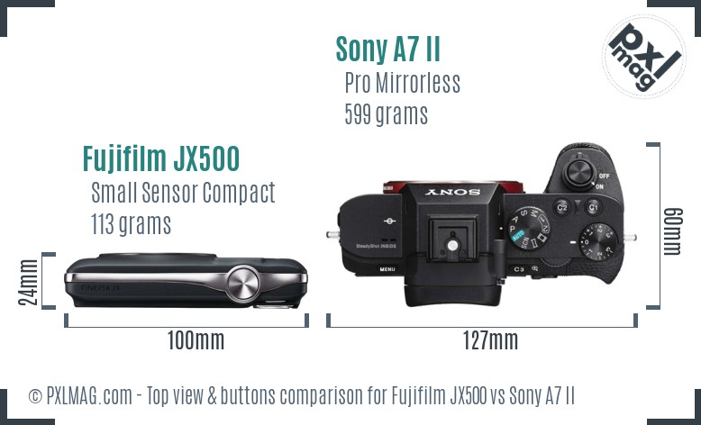 Fujifilm JX500 vs Sony A7 II top view buttons comparison