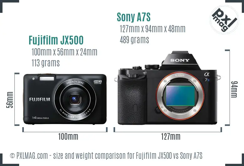 Fujifilm JX500 vs Sony A7S size comparison
