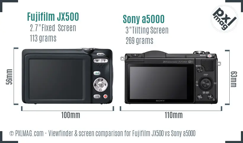 Fujifilm JX500 vs Sony a5000 Screen and Viewfinder comparison