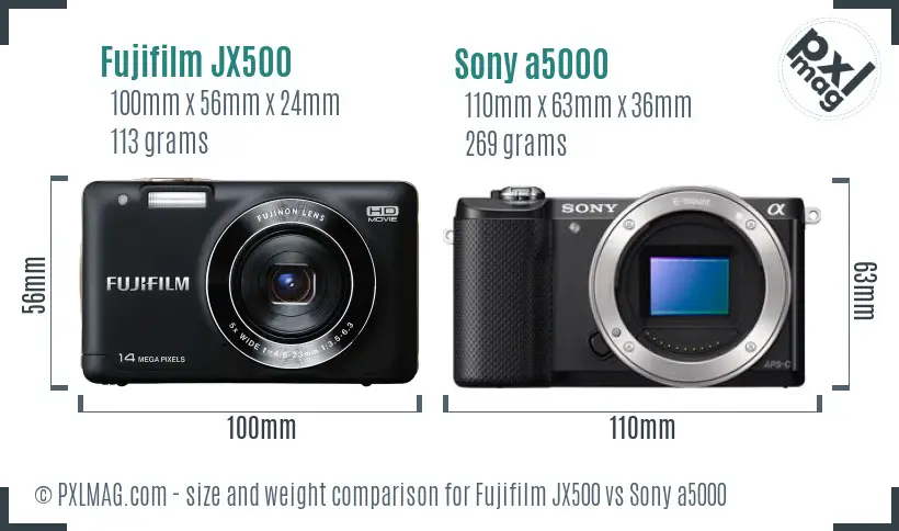 Fujifilm JX500 vs Sony a5000 size comparison