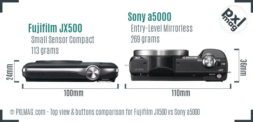 Fujifilm JX500 vs Sony a5000 top view buttons comparison