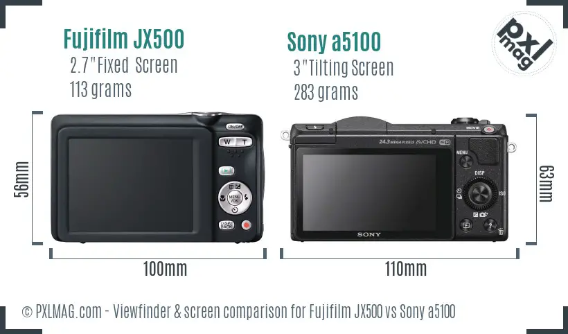 Fujifilm JX500 vs Sony a5100 Screen and Viewfinder comparison