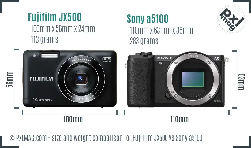 Fujifilm JX500 vs Sony a5100 size comparison